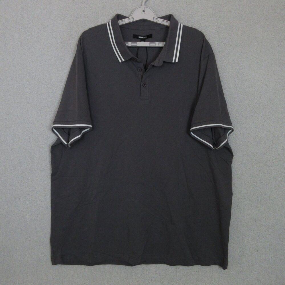 NOVA MEN‎ Polo Shirt Mens 3XL Gray Short Sleeve Cotton Tipped Collar Sleeve Trim